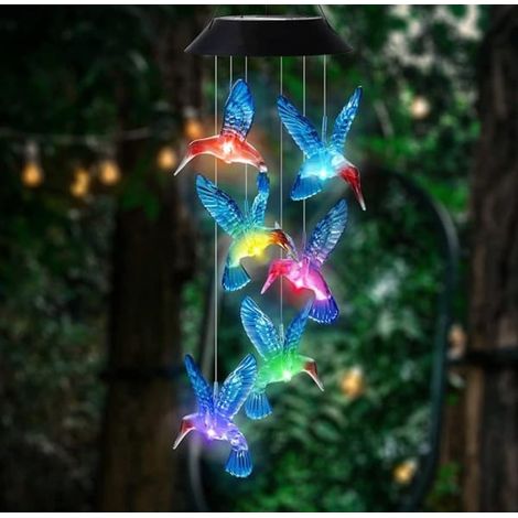 Carillons éoliens solaires en forme de colibri, lampes solaires à couleurs changeantes, carillons éoliens LED étanches, lampes solaires pour la décoration intérieure (1/5)