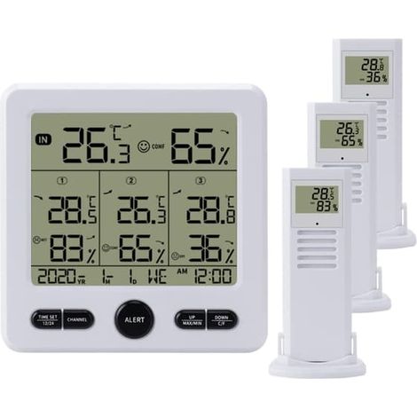 Station météo sans fil avec capteur extérieur, radio numérique, affichage de la température, hygromètre, 3 capteurs intérieurs et extérieurs (1/5)