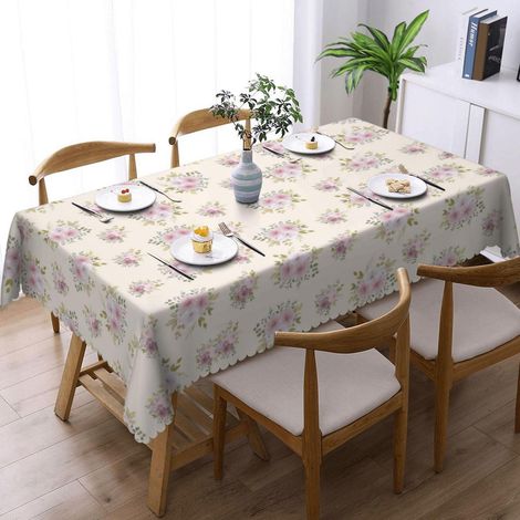 Nappe lavable rectangulaire 110x140cm, Fleurs Roses, imperméable, antitache