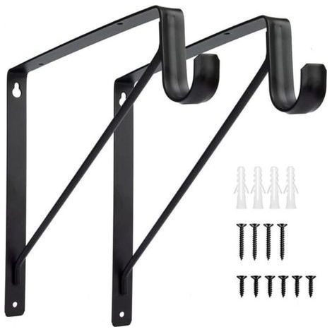 pair Lot de 2 supports de tringle de placard robustes à fixation murale, support de tringle à vêtements noir (1/5)