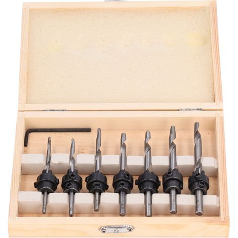 Lot de 8 forets à lampe coniques en acier rapide, pour avant-trous dans le bois, jeu de visserie. (1/5)