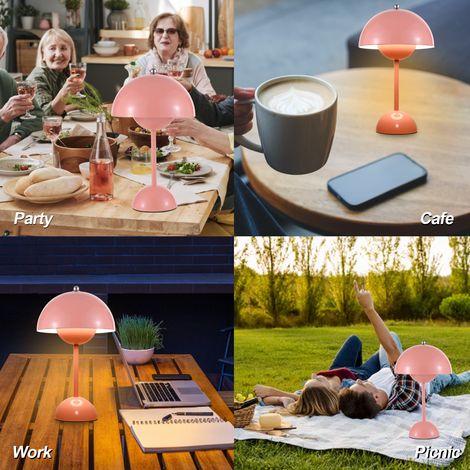 Ortviai Lampe de chevet rechargeable USB avec commande tactile – design champignon, LED dimmable, 4400 mAh, gris (1/4)