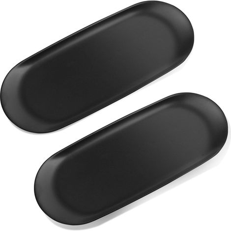 2 Pièces Petit Plateau Décoratif en Acier Inoxydable, 23 X 9,5 cm Ovale, pour Desserts, Cosmétiques, Bijoux, Bougies, Clés (Noir) (1/5)