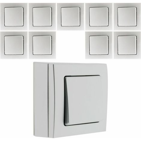 – Lot de 10 interrupteurs va-et-vient 10A – Saillie à bornes automatiques – Puissance 2300W sous 230V – Certifié NF et CE