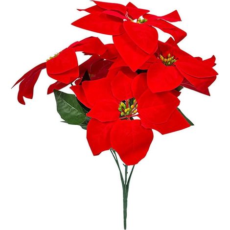 Fleur Artificielle Poinsettia - Bouquet de 7 Têtes Rouges avec Tiges - Décoration de Noël pour Arbre Intérieur Extérieur - 46 cm (1/5)
