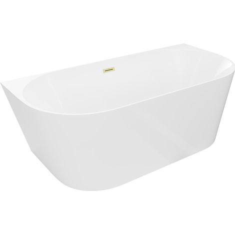 Mexen Oval Slim freistehende Wandbadewanne 170 x 80 cm, weiß, Überlauf gold gebürstet - 52661708000-55 (1/5)