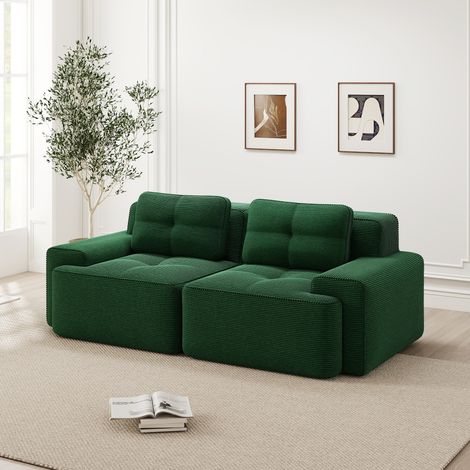 Sofá modular sin estructura, sofá moderno para sala de estar con asiento profundo, cómodo sofá nube de pana, sofá de dos plazas, sofá cama, verde