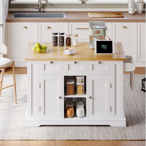 Mobile cucina mobile 132 cm pieghevole bianco e naturale DESVIAE (1/5)