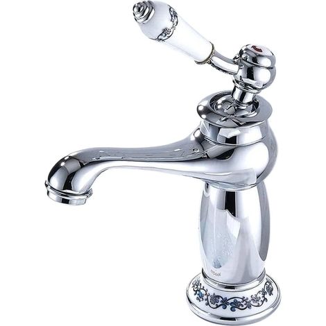 Robinet de salle de bain rétro à poignée unique, mitigeur eau chaude/eau froide en laiton massif chromé pour lavabo et baignoire. (1/5)