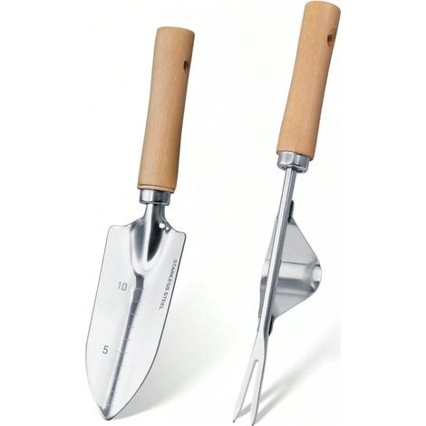 Ensemble d'outils de jardinage 2 pièces, outils de jardinage en acier inoxydable robuste, kit de jardinage avec manche en bois, outils à main de jardinage, outils de jardinage durables (1/4)