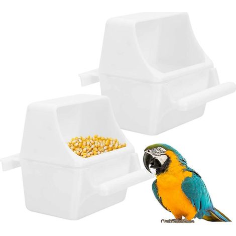Lot de 2 mangeoires anti-gaspillage pour oiseaux, mangeoire pour cage à oiseaux, mangeoire d'intérieur et d'extérieur, pour canaris, calopsittes, pinsons, perruches, graines (blanc) (1/5)