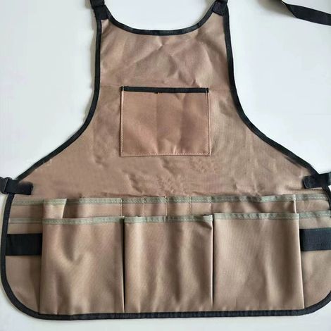 Verstellbare Gartenschürze aus khakifarbenem Oxford-Stoff mit Taschen, wasserdichte Multifunktions-Arbeitsschürze, Tischlerschürze,