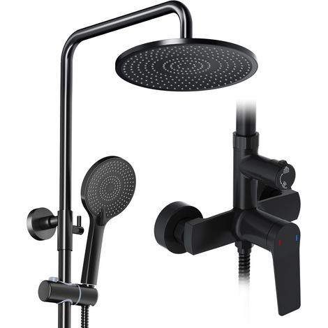 Système de douche Rainsworth avec robinetterie en chrome, douche pluie avec robinetterie en laiton, douche pluie de 25 cm, pommeau de douche à 3 types de jets, ensemble complet de robinetterie de douc (1/5)