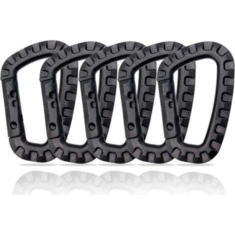 Mousquetons en Plastique – Lot de 5 – Mousqueton Tactique Militaire Noir avec Fermeture à Ressort – Mousqueton Robuste en Forme de D pour Sac à Dos, Camping et Extérieur – Carabiner (1/4)