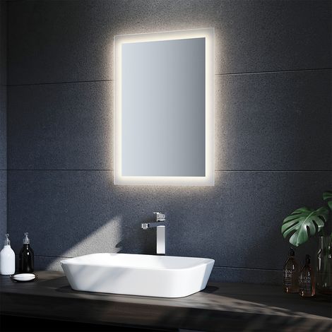 SONNI LED Badspiegel Badezimmer Lichtspiegel Badezimmerspiegel Wandspiegel Wandschalter Neutralweiß energiesparender 50x70cm IP44 (1/5)