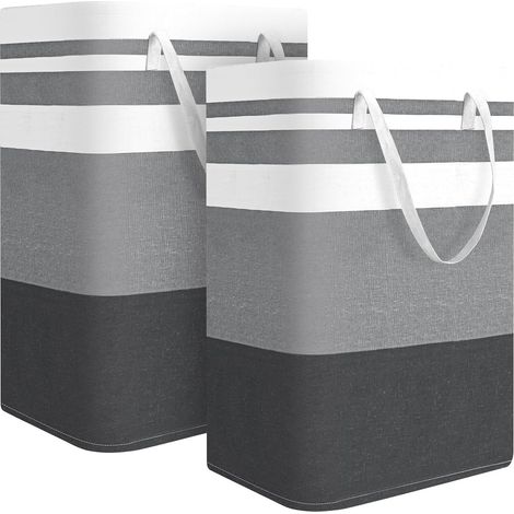 Lot de deux grands paniers à linge pliables avec poignées, 80 litres, gris, (1/5)