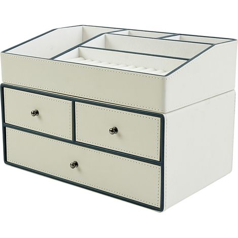 Organisateur de maquillage grande capacité, boîte de rangement pour cosmétiques, bijoux et soins de la peau, anti-poussière, rangement de table pour coiffeuse et chambre (1/5)