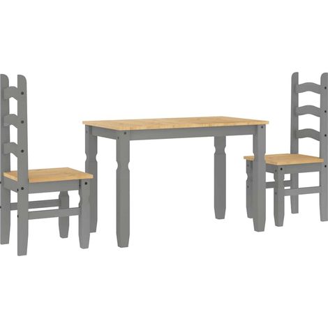 Set da Pranzo 3 pz PANAMA Grigio in Legno Massello di Pino vidaXL (1/5)