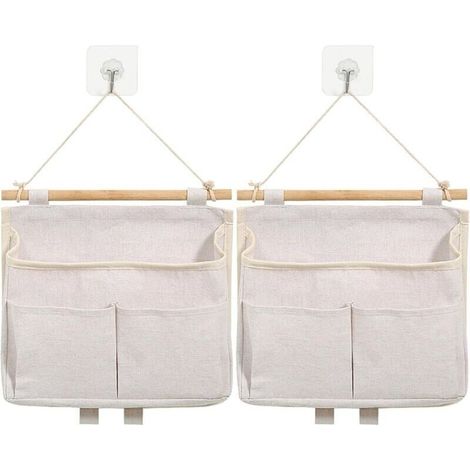 2-teiliges Hängeaufbewahrungstaschen-Set, Wandorganizer mit Tasche und Haken, faltbar für Schlafzimmer, Badezimmer, Büro, Küche (Beige) (1/5)