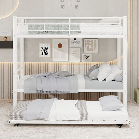 Lit moderne à trois niveaux, robuste et stable, dimensions 90 x 190 cm, au design silencieux et équipé de barrières de sécurité. Sommier non inclus. (1/5)