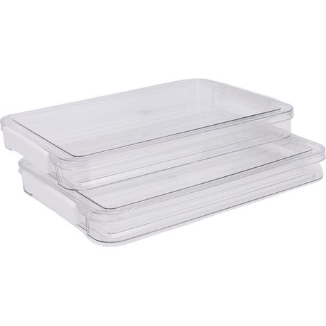 Lot de 2 boîtes de rangement plates en plastique avec couvercles à fermeture, organisatrices de documents transparentes, empilables et portables, pour documents au format A4. (1/5)