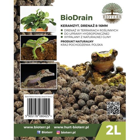 Argile expansée Bioterr BioDrain, drainage 8-16 mm, 2 L pour terrarium (1/5)