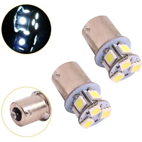 2Pcs Blanc BA15S R5W 1156 5050 8SMD LED Feux de Frein à voiture Ampoule -LON (1/4)