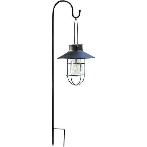Lámpara colgante solar retro de hierro, luz exterior impermeable para patio, jardín, balcón, villa, camping, lámpara de araña para exteriores, 18 cm de diámetro, lámpara de araña negra (con gancho de (1/5)