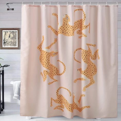 Filiyano-Rideau de douche bohème guépard, rideau de bain léopard tropical, rideau de salle de bain rose moderne à motif floral bleu et phases de lune