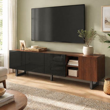 Mueble TV 180x40x50 cm blanco con 4 puertas y cableado oculto (1/5)