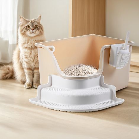 Open Extra Large Fully Open Semi-Enclosed Litter Box with Anti-Splash Guard 64 cm W x 85.6 cm D x 34 cm H (1/5)