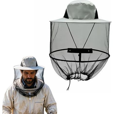 Chapeau Apiculteur Pliable Moustiquaire Tête Anti Moustique Midges Convient Avec Filet Anti-Moustique de Pêche Anti-Insectes -Gris moustiquaire zip menton boisson sans ôter casquette (1/5)