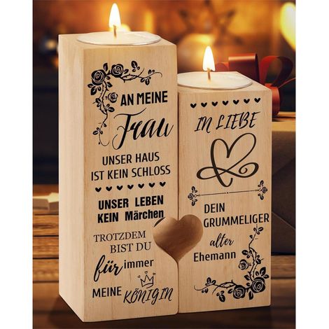 Herz Kerzenhalter Holz Valentinstag Geschenk Frau Ehefrau (1/5)