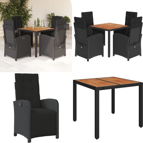 5-tlg. Garten-Essgruppe mit Kissen Schwarz Poly Rattan - Gartentisch - Gartenmöbel (1/5)