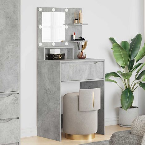 Coiffeuse avec miroir et éclairage LED, chargeur sans fil, gris béton, 60 x 39,5 x 135 cm - PANGIVO (1/5)