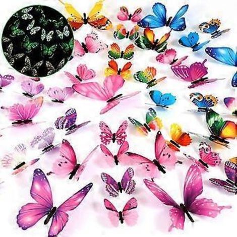 48 pièces de papillons décoratifs lumineux 3D phosphorescents pour murs et plafonds, amovibles. (1/5)