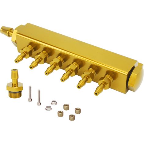 Collecteur d'admission universel 6 ports avec bloc à vide, raccord 1/8 NPT, entrée/sortie 1/2 NPT, pour voiture et camion turbo, couleur or. (1/5)