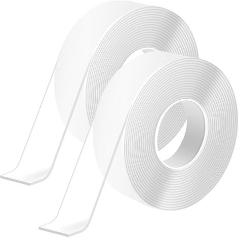 2PCS Ruban Adhésif , 5M x 2CM x 1MM, Double Face et Lavable, Ruban Transparent Extra Fort Sans Traces pour Fixation Maison, Bureau, Cuisine, Bois, Métal, Plastique, Verre (1/5)