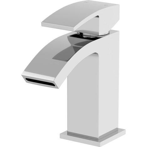 Modern Bathroom Mono Basin Sink Mixer Tap Curved Spout Lever Handle Chrome