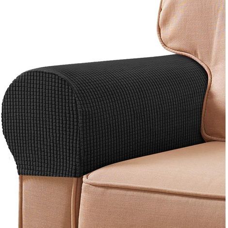 AIDUCHO Accoudoir Universel Protecteur, Repose-Bras En Fibres De Polyester Couvrant Le Canapé, Mieux Protéger Votre Bras De Canapé De L'usure Housse De Fauteuil Extensible(2pcs, Noir) (1/5)