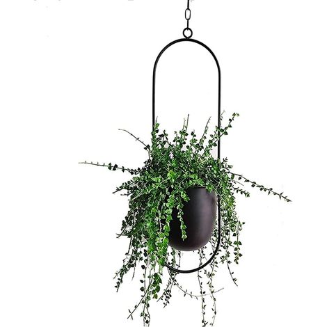 Jardinière suspendue en métal, Plantes suspendues, Suspension Plante Support Pots de Fleurs, Décoration du Jardin Interieur Extérieur Balcon Plafond, avec chaîne Suspendue, Noir (1/5)