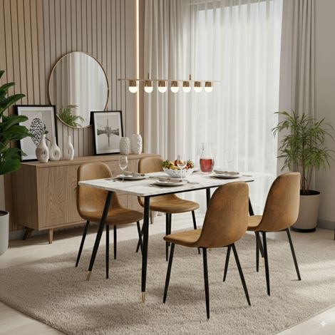 URBAN MEUBLE Ensemble table blanche effet marbre et 4 chaises scandinaves rétros (1/5)