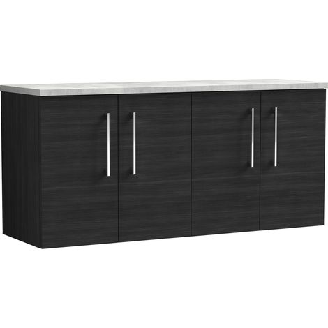 Balterley Bramshall 1200mm Wall Hung 4 Door Vanity Unit with Laminate Worktop for Modern Bathroom Storage - Charcoal Black