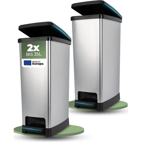 Novaliv 2x Grande Poubelle avec couvercle - Poubelle à pédale 35L avec système de fermeture en douceur - Poubelle robuste avec couvercle et pédale -