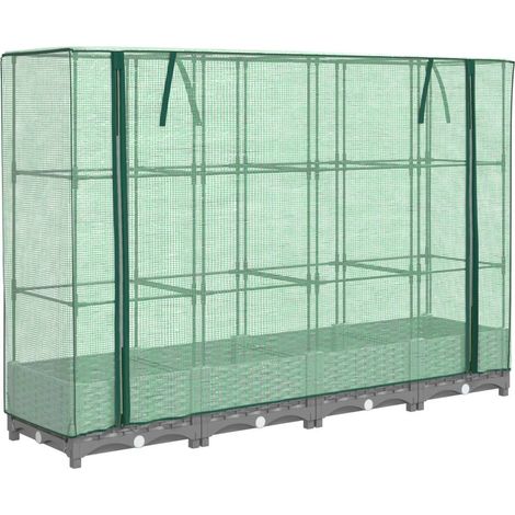 Jardinière bac lit surélevé plantes fleurs terrasse jardin surélevée avec housse aspect rotin 160 x 40 x 123 cm gris clair