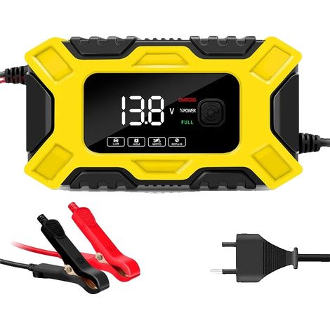 Chargeur de batterie de voiture, courant maximum de 6A, surveillance intelligente, Prise EU jaune (1/2)