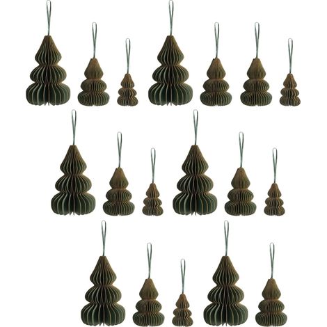 Set of 19 Christmas Baubles Green Honeycomb Paper Hanging Ornaments 3D Decorations for Xmas ORKLA