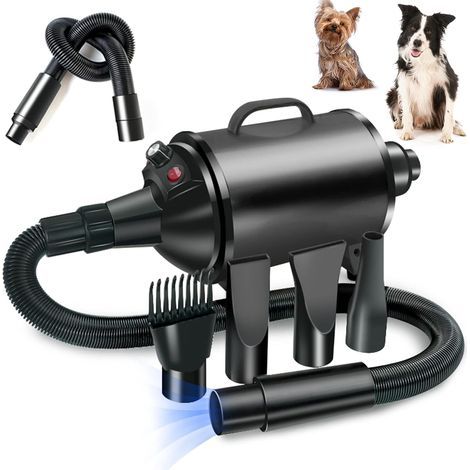 Dog Blower Professional Dog Blower Pet Dryer Professional Pet Dryer Small Pet Vacuum Cleaner 2 in 1 with 4 Accessories(Black) (1/5)
