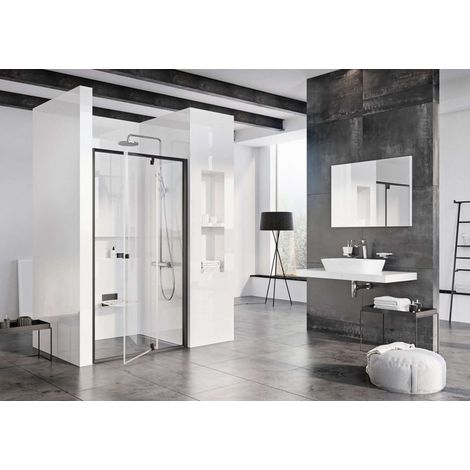 Ravak Pivot - Puerta de ducha pivotante de dos partes PDOP2-110, 106-111 cm, negro/cristal 03GD0300Z1
