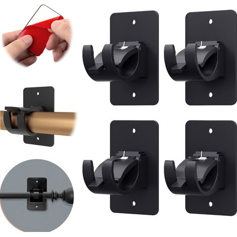 Lot de 4 supports de tringle à rideaux, support universel mural auto-adhésif, convient aux tringles de 1,5 à 4 cm, crochets pour tringle à rideaux (1/5)